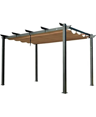 Mondawe 13 ft. x 9 Beige-Tan Polyester Outdoor Patio Gazebo Steel Frame Grape Pergola with Retractable Shade Canopy