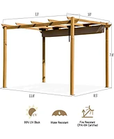 Mondawe 10 ft. x 13 ft. Outdoor Pergola Aluminum Wood Looking Frame Retractable Canopy Heavy Duty Grape Trellis Sunshade Cover