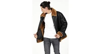 Furniq Uk Men's Shearling Aviator Jacket, Silky Brown with Ginger Wool