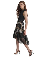 Dkny Women's Mixed-Media Sleeveless Belted Dress