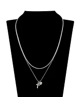 Unwritten Cubic Zirconia Puff Cross and Heart Snake Chain Layered Pendant Necklace