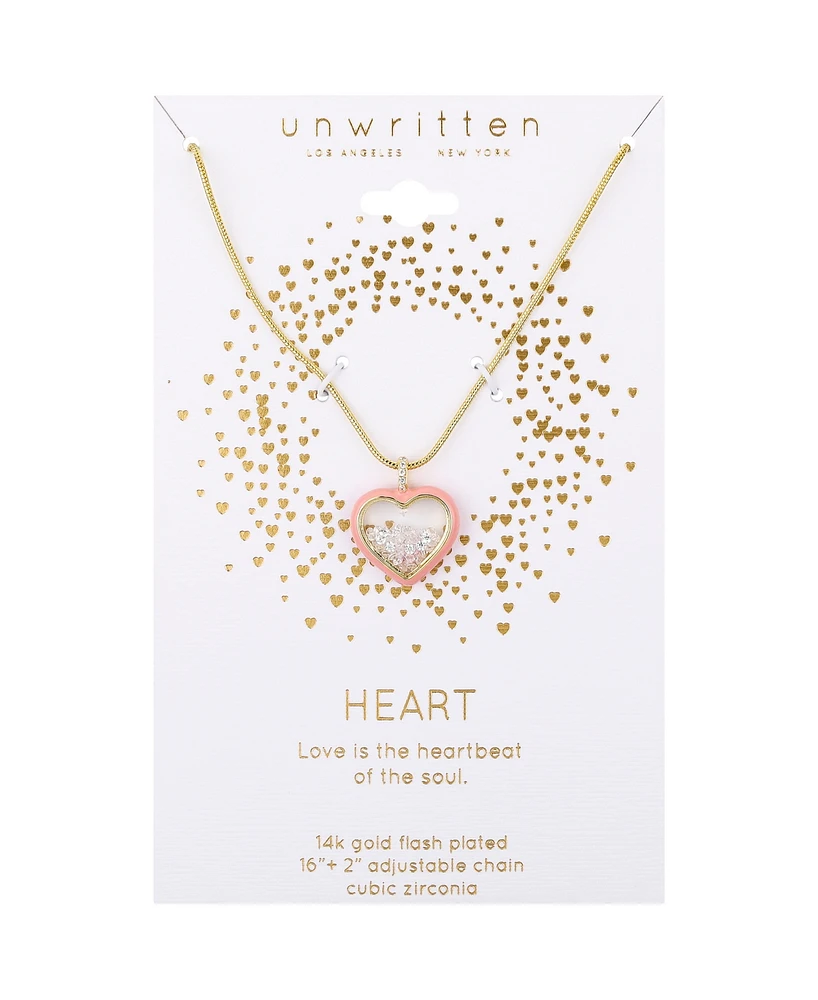 Unwritten Pink Enamel Cubic Zirconia Heart Shaker Pendant Necklace
