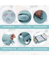 Costway Baby Changing Table with Bathtub, Folding & Portable Diaper Station Wheels