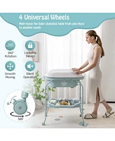 Costway Baby Changing Table with Bathtub, Folding & Portable Diaper Station Wheels