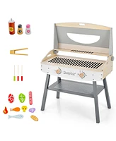 Costway Kids Barbecue Grill Playset, Wooden Kitchen Playset with Clip 4 Bbq Poles