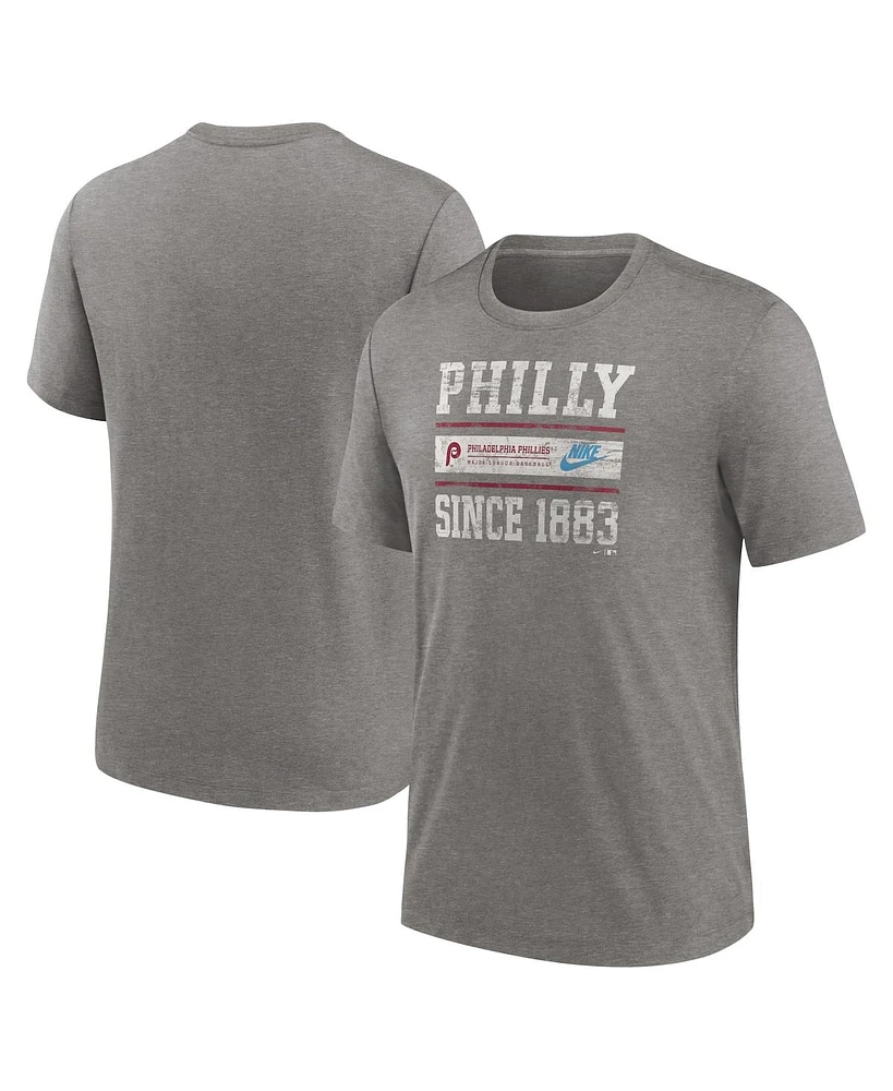 Nike Men's Heather Charcoal Philadelphia Phillies Cooperstown Collection Local Stack Tri-Blend T-Shirt