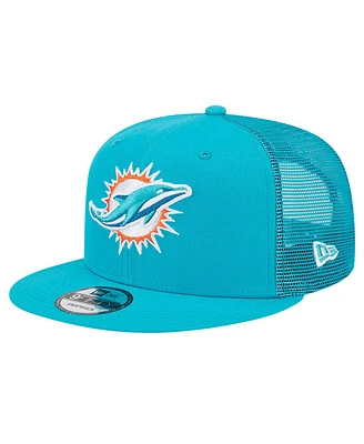 New Era Men's Aqua Miami Dolphins Main Trucker 9FIFTY Snapback Hat