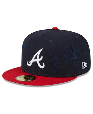 New Era Men's Navy/Red Atlanta Braves Multi Logo 59FIFTY Fitted Hat