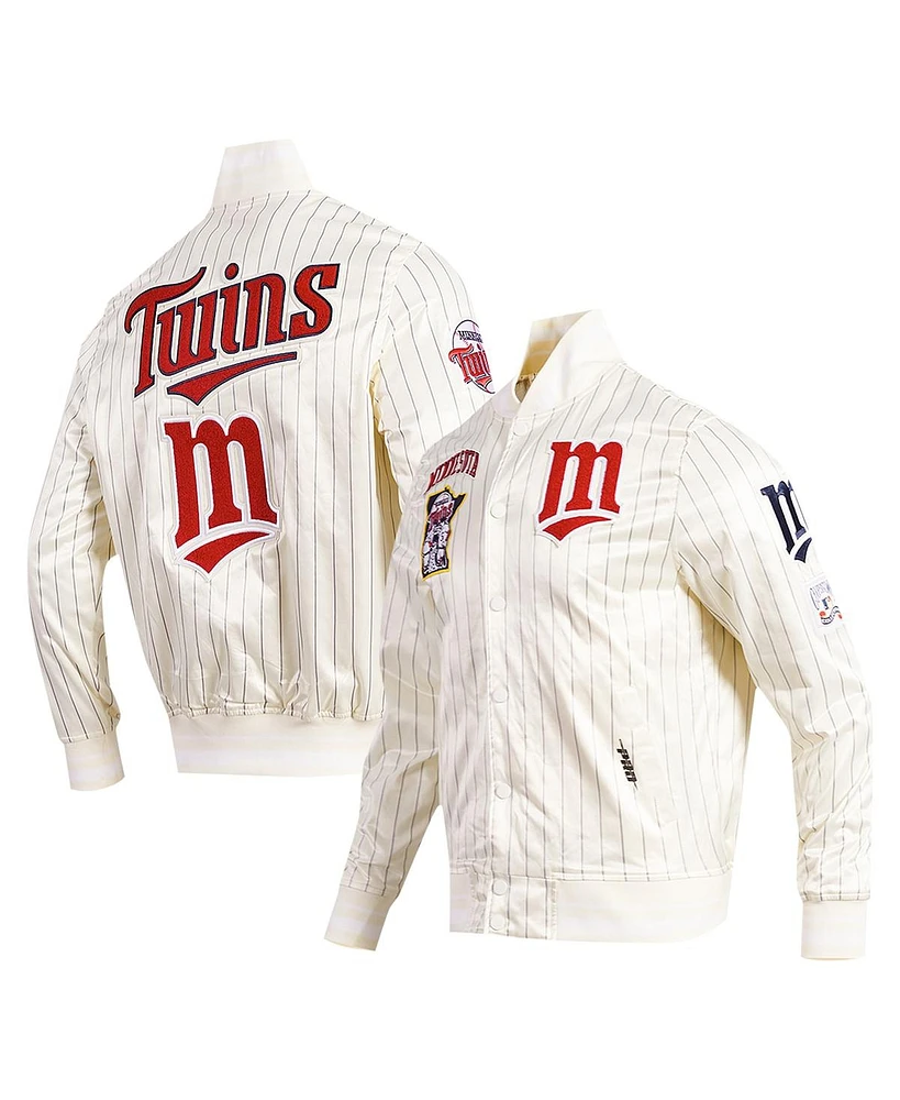 Pro Standard Men's Cream Minnesota Twins Cooperstown Collection Pinstripe Retro Classic Satin Full-Snap Jacket