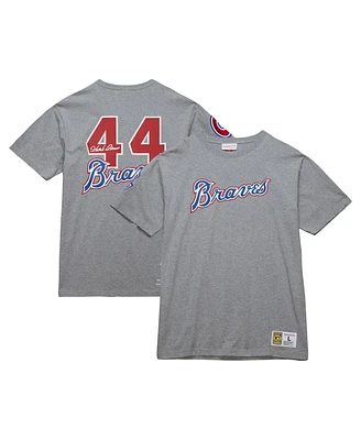 Mitchell & Ness Men's Hank Aaron Heather Gray Atlanta Braves Cooperstown Collection Legends T-Shirt