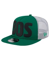New Era Men's Kelly Green Boston Celtics Puff Print Team Code A-Frame 9FIFTY Trucker Snapback Hat