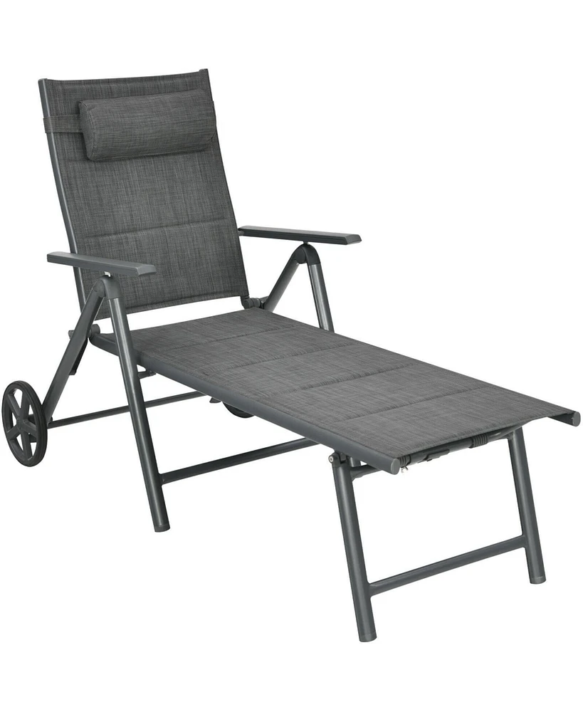 Slickblue Patio Reclining Chaise Lounge with Adjust Neck Pillow