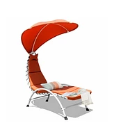 Slickblue Patio Hanging Swing Hammock Chaise Lounger Chair with Canopy-Orange