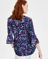 Kasper Petite Printed 3/4-Sleeve Blouse