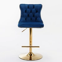 Modern Blue Velvet Bar Stools, Set of 2