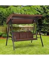 Costway Outdoor 3-Seat Porch Swing with Adjust Canopy and Cushions Gray