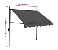 vidaXL Manual Retractable Awning with Led 59.1" Anthracite