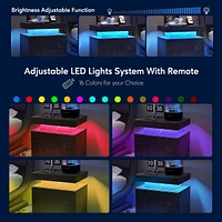 Nightstand Led Bedside Table Cabinet Lights Modern End Side With 2 Drawers For Bedroom ( Gold