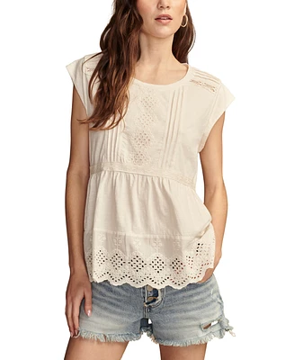 Lucky Brand Women's Embroidered Peplum Tee