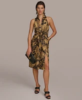 Donna Karan Women's Sleeveless Printed Tie-Front Shirtdress