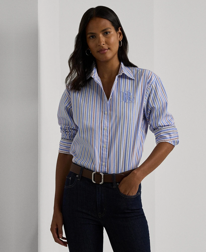 Lauren Ralph Women's Cotton Collared Striped Shirt