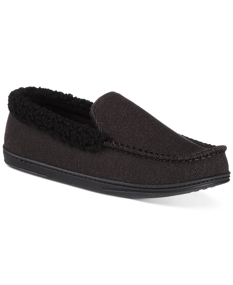 Isotoner Men's Brushed Knit or Plaid Lewis Moccasin Slipper with Fleece Lining and Memory Foam