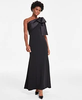 Betsy & Adam Women's Bow-Trimmed One-Shoulder Gown