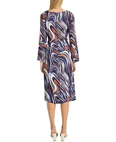 Donna Morgan Women's Tie-Waist Wavy-Print Dress