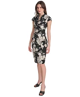 Calvin Klein Petite Floral Split-Neck Cap-Sleeve Dress