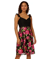 Adrianna Papell Women's Rose-Embroidered-Mesh Dress