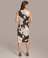 Donn Karan Women's Floral Side-Ruched Sleeveless Dress