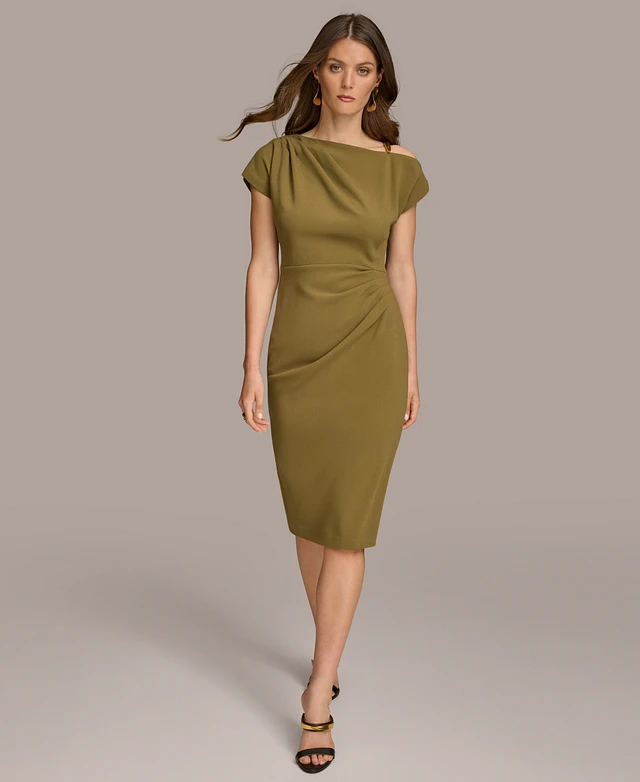 donna karan women's hardware-trim asymmetric-neck dress Home