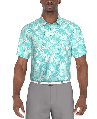 Pga Tour Men's Big & Tall Classic-Fit Stretch Performance Stencil Tropical-Print Golf Polo Shirt