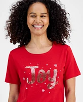 Holiday Lane Women's Joy Shine Short-Sleeve Top, Created for Macy's