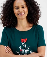 Holiday Lane Women's Deer Celebration Short-Sleeve Top, Created for Macy's