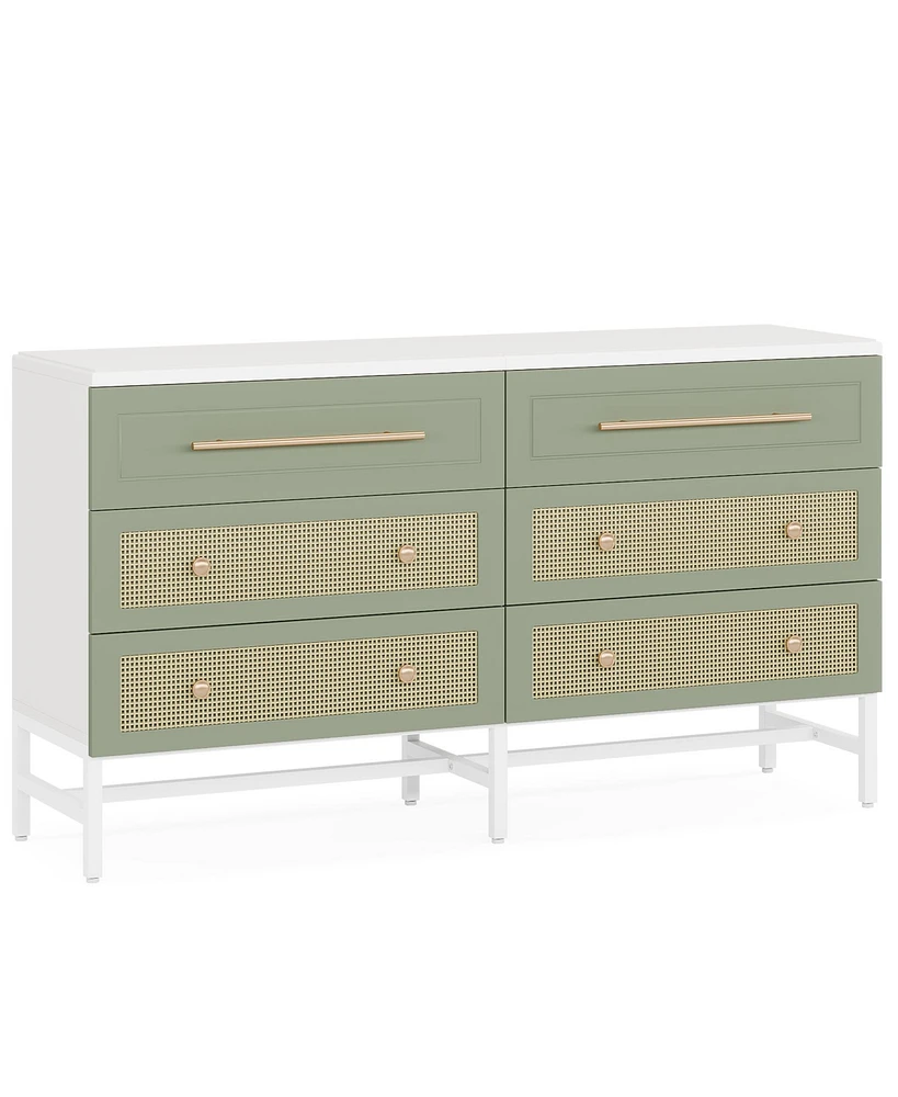 Tribesigns 6 Drawer Dresser, Modern Rattan Dresser for Bedroom