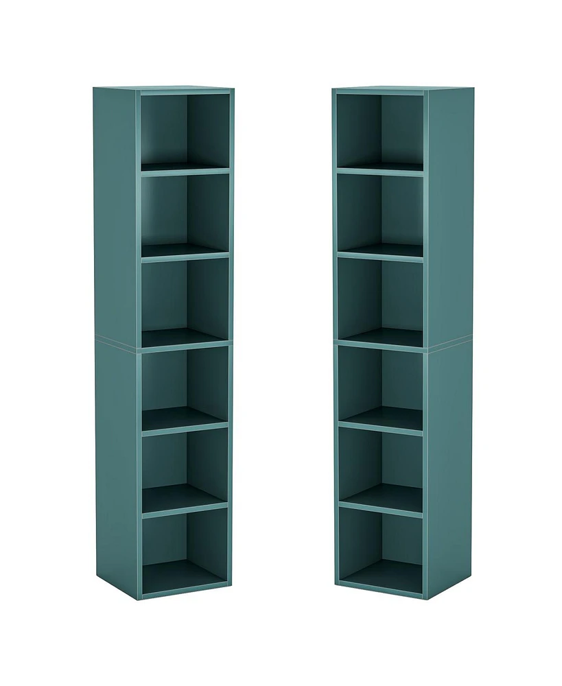 Tribesigns 70.9 Inch Tall Narrow Bookcase Set of 2, Rustic Corner Bookcase with Storage