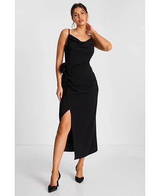 Quiz Women's Scuba Crepe Cowl Neck Maxi Dress With Corsage Detail