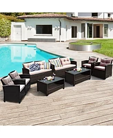 Costway 8PCS Outdoor Rattan Furniture Set Cushioned Sofa Armrest Table