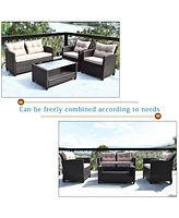 Costway 8PCS Outdoor Rattan Furniture Set Cushioned Sofa Armrest Table