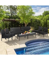 Costway 8 Pcs Patio Rattan Furniture Set Cushioned Sofa Armrest Garden Black