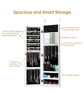 Sugift Full Length Mirror Jewelry Cabinet with Ring Slots and Necklace Hooks-White