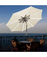 9ft Solar Led Patio Umbrella Outdoor Yard Parasol Pool Sunshade Tilt with Crank