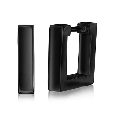 Metallo Stainless Steel, Gold Plated or Black Pated Over Steel 12mm Square Huggie Earrings