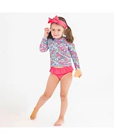 RuffleButts Toddler Girls Princess Seam Ruffle Rash Guard 2-Piece