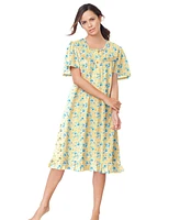 Dreams & Co. Women's Plus Short Floral Print Cotton Gown