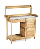 Slickblue Outdoor Garden Wooden Work Station Potting Bench