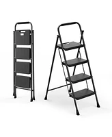 Slickblue Portable Folding 4 Step Ladder Stool for Adults with Wide Anti-Slip Pedal-Black
