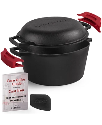 Cuisinel Cast Iron Dutch Oven - Deep Pot - Pre-Seasoned 2-in-1 Multi-Cooker