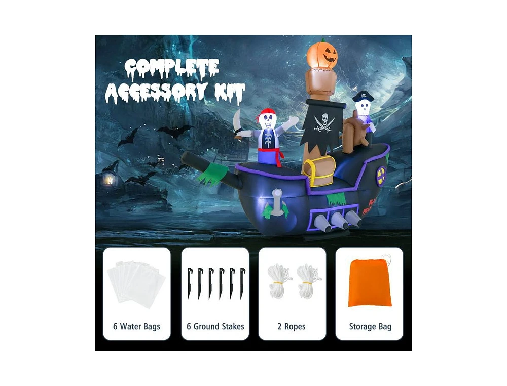 Slickblue 7 Feet Long Halloween Inflatable Pirate Ship with Led Lights Blower